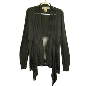 Max Studio Black Open Front Cardigan Waterfall Sheer Cotton Rayon Soft Size L